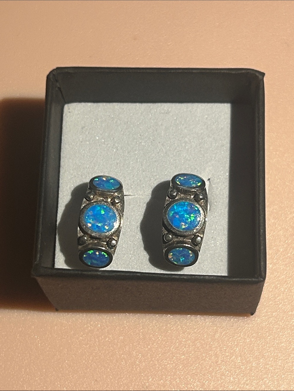 Blue Opal Inlay Sterling-Style Earrings - Women Jewelry